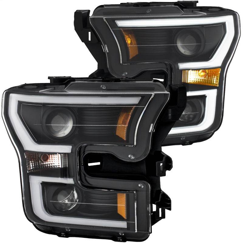 ANZO 2015-2017 Ford F-150 Projector Headlights w/ Plank Style Switchback Black w/ Amber - My Store