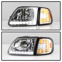 Xtune Ford F150 97-03 Crystal Headlights w/ Clear LED Corners Chrome HD-ON-FF15097-LED-SET-C - Mammoth Racing -