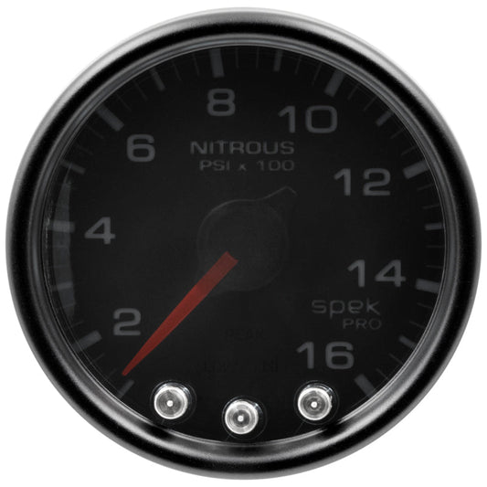 Autometer Spek-Pro Gauge Nitrous Press 2 1/16in 1600psi Stepper Motor W/Peak & Warn Blk/Smoke/Blk - My Store