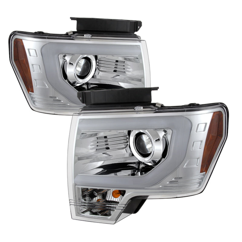 Spyder Ford F150 09-14 Projector Headlights Halogen Model- Light Bar DRL Chrm PRO-YD-FF15009-LBDRL-C - Mammoth Racing -