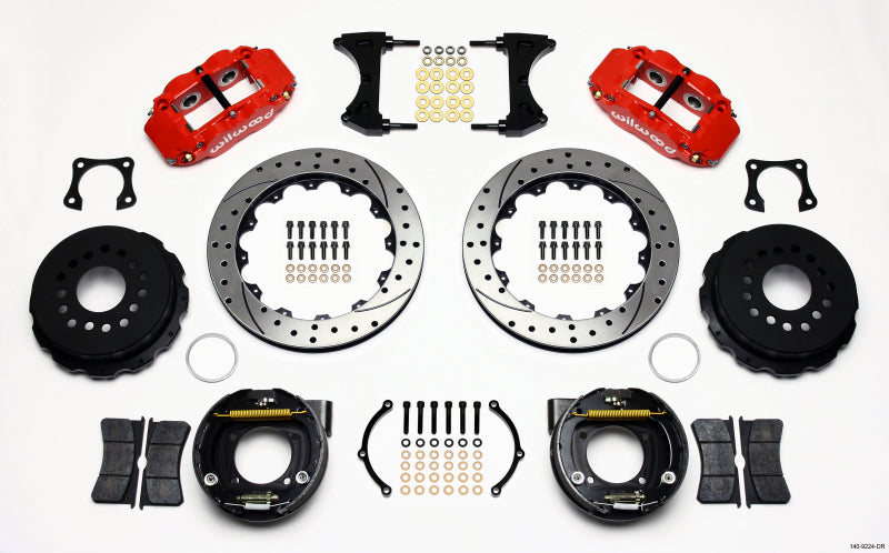 Wilwood Narrow Superlite 4R Rear P-Brk Kit 12.88in Drilled Red 58-64 Olds/Pontiac Ends 2.81in Offset - My Store
