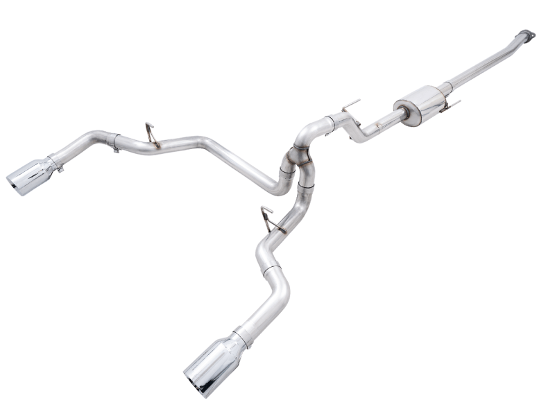 AWE 0FG 21+ Ford F150 Dual Split Rear Exhaust - 5in Chrome Silver Tips - My Store
