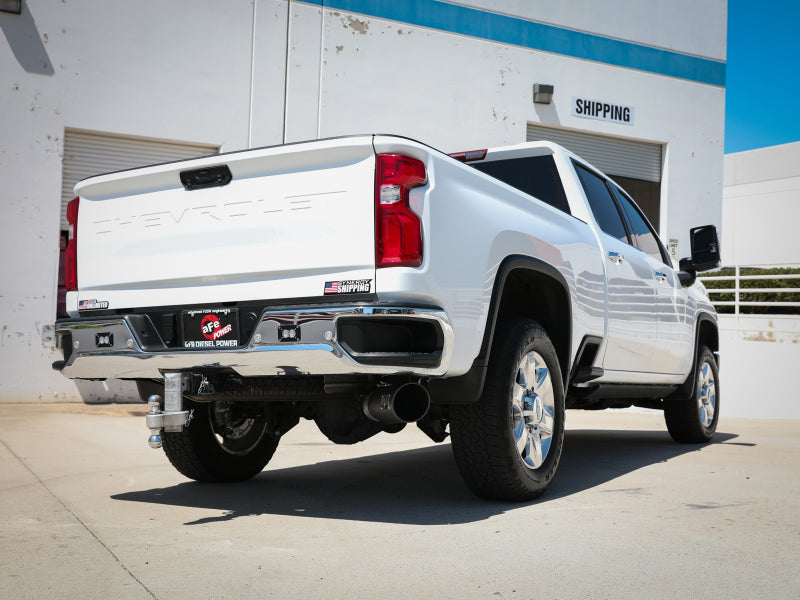aFe Large Bore-HD 5 IN 409 SS DPF-Back Exhaust System w/Black Tip 20-21 GM Truck V8-6.6L - Mammoth Racing -