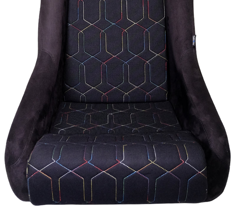 NRG FRP Bucket Seat (Black w/ Multi Color Geometric Pattern) - Large - My Store
