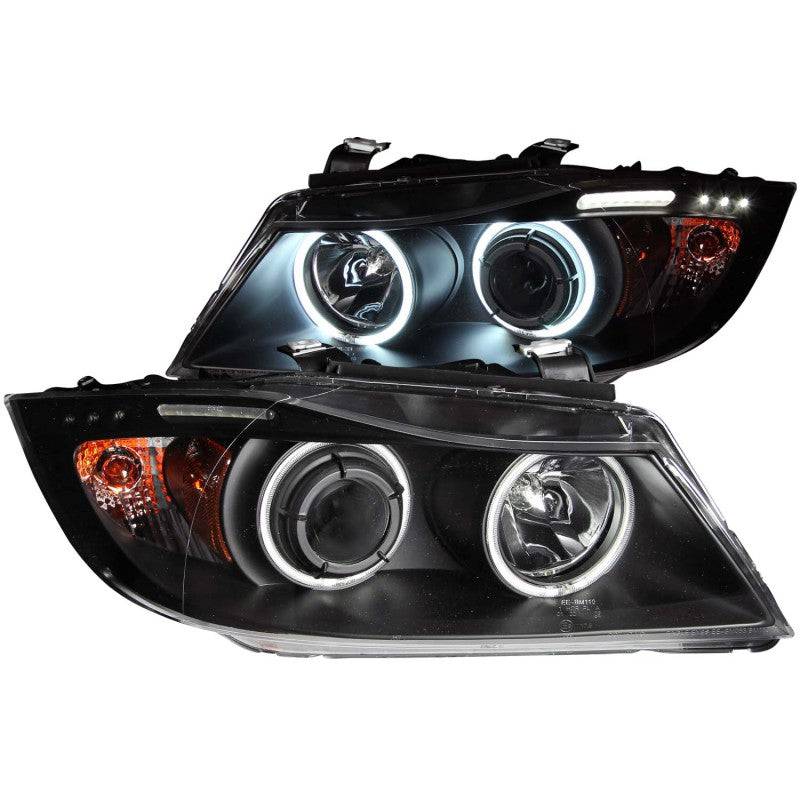 ANZO 2006-2008 BMW 3 Series E90-E91 Projector Headlights w/ Halo w/ LED Bar Black (CCFL) - My Store