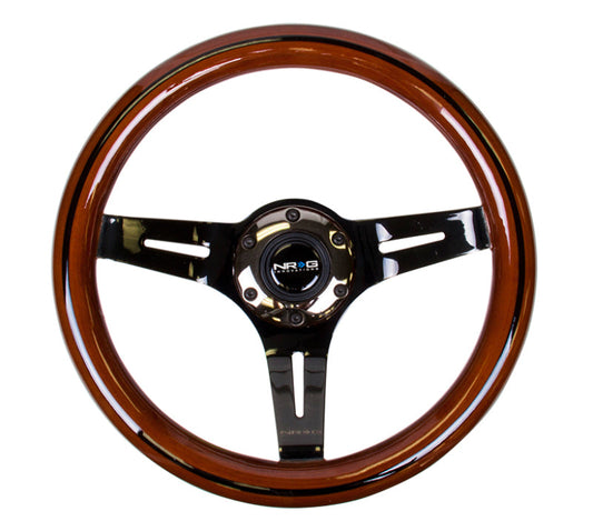 NRG Classic Wood Grain Steering Wheel (310mm) Dark Wood & Black Line Inlay w/Blk Chrome 3-Spoke Ctr. - My Store