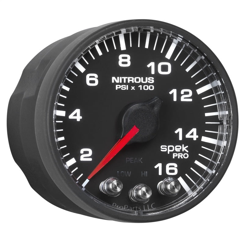 Autometer Spek-Pro Gauge Nitrous Press 2 1/16in 1600psi Stepper Motor W/Peak & Warn Blk/Blk - My Store