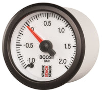Autometer Stack 52mm -1 to +2 Bar (Incl T-Fitting) Pro Stepper Motor Boost Pressure Gauge - White - My Store