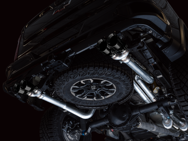 AWE Tuning 22-23 GMC Sierra 1500 AT4X 6.2L 0FG Catback Split Dual (Flat Bumper) - Diamond Black Tips - Mammoth Racing -