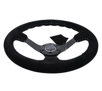 NRG Reinforced Steering Wheel (350mm / 3in. Deep) Blk Suede/Silver BBall Stitch w/5mm Mt. Blk Spokes - My Store