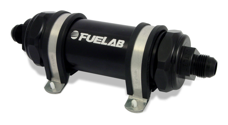 Fuelab 858 In-Line Fuel Filter Long -10AN In/Out 100 Micron Stainless w/Check Valve - Black - Mammoth Racing -