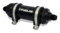 Fuelab 828 In-Line Fuel Filter Long -6AN In/Out 40 Micron Stainless - Black - Mammoth Racing -