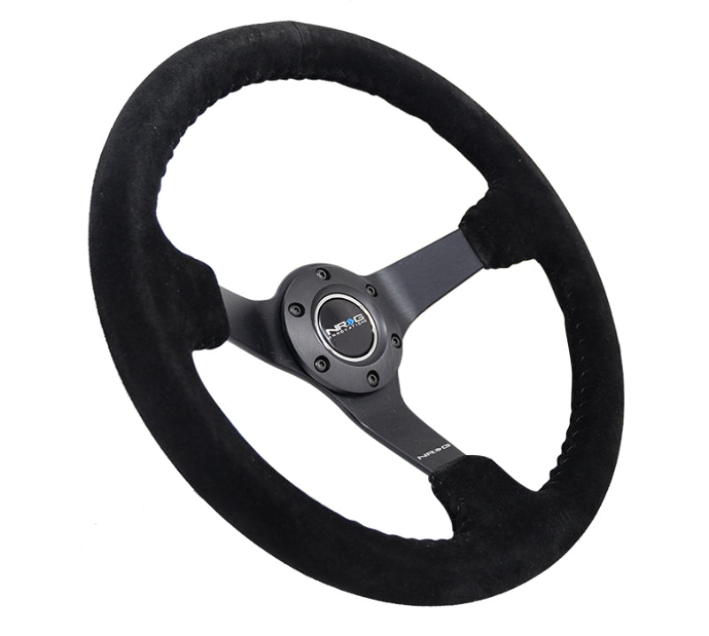 NRG Reinforced Steering Wheel (350mm / 3in. Deep) Blk Suede/Blk Bball Stitch w/5mm Matte Black Spoke - My Store