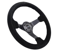 NRG Reinforced Steering Wheel (350mm / 3in. Deep) Blk Suede/Blk Bball Stitch w/5mm Matte Black Spoke - My Store