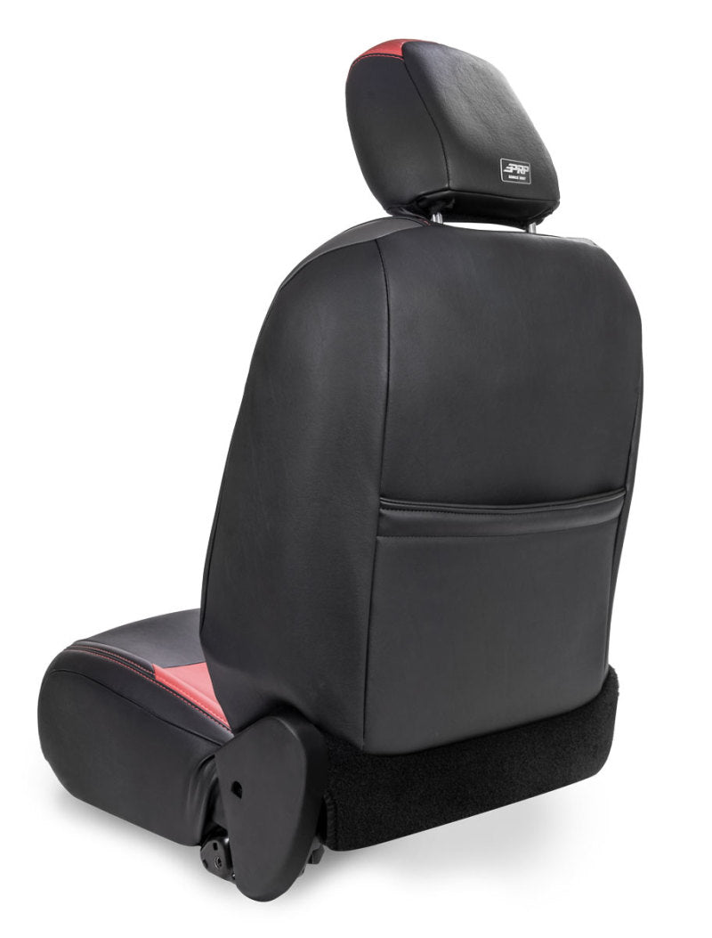 PRP 2018+ Jeep Wrangler Jl/2 Door/ Non-Rubicon Front Seat Covers (Pair) - Black w/ Red Stitching - Mammoth Racing -