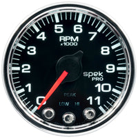 Autometer Spek-Pro Gauge Tach 2 1/16in 11K Rpm W/ Shift Light & Peak Mem Blk/Chrm - My Store