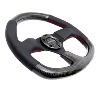 NRG Carbon Fiber Steering Wheel (320mm) Flat Bottom & Leather Trim w/Red Stitching - My Store