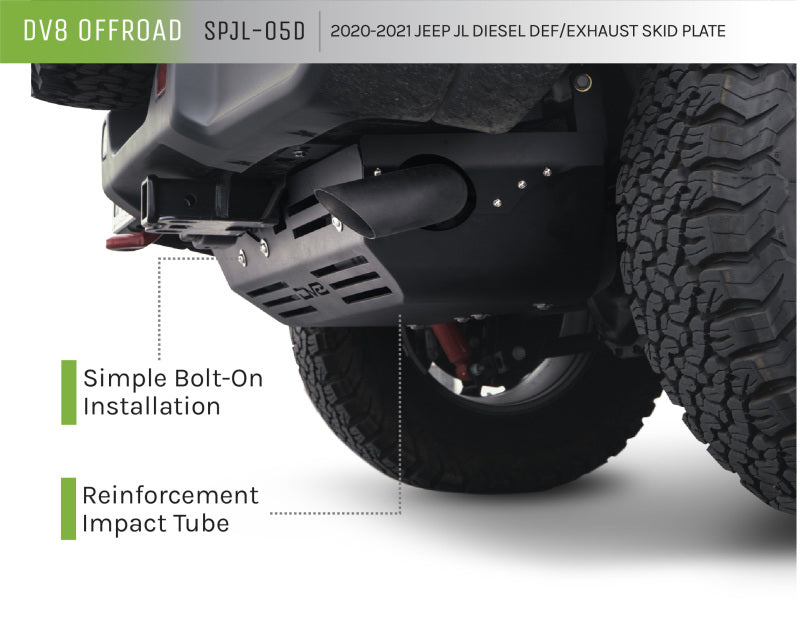 DV8 Offroad 20-22 Jeep Wrangler JL (3.0L Diesel) Rear Diff Skid Plate for Dana 44 - Mammoth Racing -