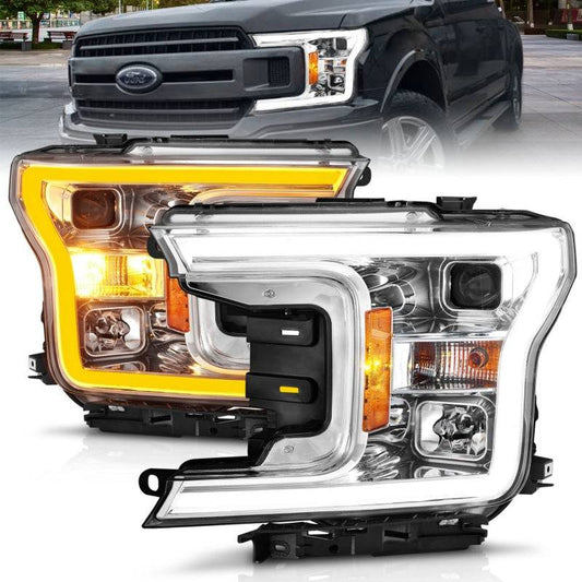 ANZO 2018-2020 Ford F-150 Projector Headlight w/Plank Style Switchback Chrome Housing - My Store