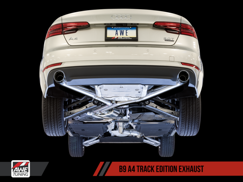 AWE Tuning Audi B9 A4 Track Edition Exhaust Dual Outlet - Chrome Silver Tips (Includes DP) - Mammoth Racing -