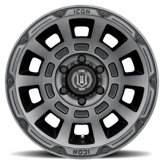 Icon Thrust 17x8.5 6x5.5 0mm Offset 4.75in BS 106.1mm Bore Smoked Satin Black Wheel