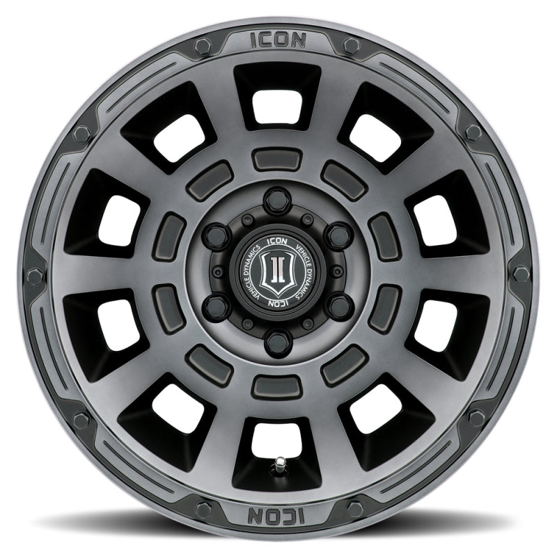 Icon Thrust 17x8.5 6x5.5 25mm Offset 5.75in BS 95.1mm Bore Smoked Satin Black Wheel - Mammoth Racing -