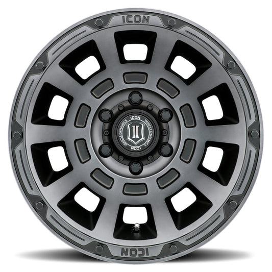 Icon Thrust 17x8.5 5x4.5 0mm Offset 4.75in BS Smoked Satin Black Tint Wheel