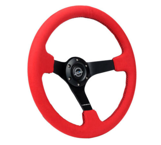 NRG Reinforced Steering Wheel (350mm/3in. Deep) Matte Black Spoke/ Red Alcantara w/ Black Stitching - My Store