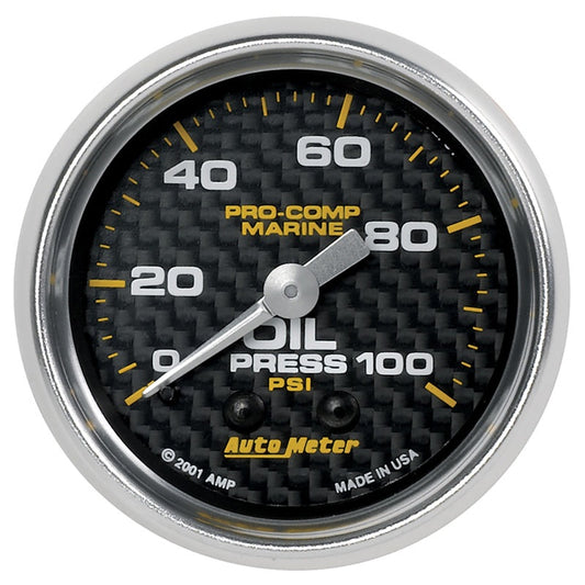 Autometer Marine Carbon Fiber Ultra-Lite 2-1/16in 100psi Mechanical Oil Pressure Gauge - My Store