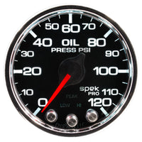 Autometer Spek-Pro Gauge Oil Press 2 1/16in 120psi Stepper Motor W/Peak & Warn Blk/Chrm - My Store