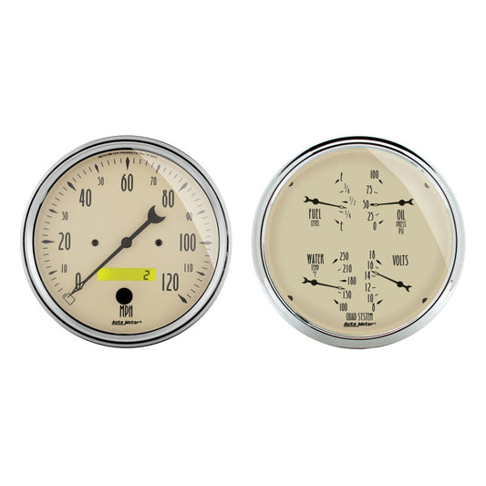Autometer 5 inch Antique Beige 2 Piece Gauge Kit - Quad & Speedometer - My Store