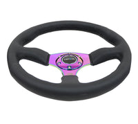 NRG Reinforced Steering Wheel (350mm / 2.5in. Deep) Leather Race Comfort Grip w/4mm Neochrome Spokes - My Store