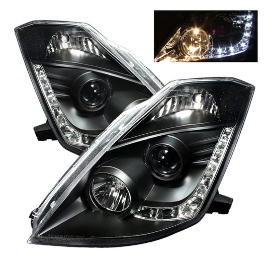 Spyder Nissan 350Z 03-05 Projector Headlights Halogen Model Only - DRL Black PRO-YD-N350Z02-DRL-BK - Mammoth Racing -