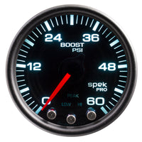 Autometer Spek-Pro Gauge Boost 2 1/16in 60psi Stepper Motor W/Peak & Warn Blk/Smoke/Black - My Store