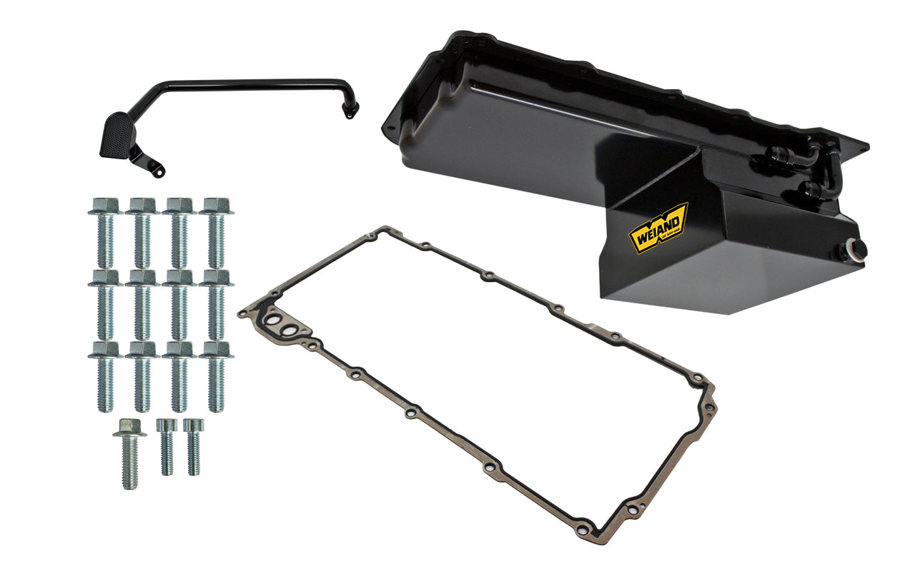 Weiand 5028wnd Drag Racing Oil Pan For Use w/GM LS Engines 4.8/5.3/6.0 7 Quart 90 Deg. Fittings - My Store