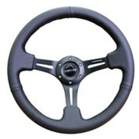 NRG Reinforced Steering Wheel (350mm / 3in. Deep) Black Leather w/ Black Stitching - My Store