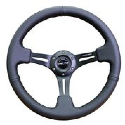 NRG Reinforced Steering Wheel (350mm / 3in. Deep) Black Leather w/ Black Stitching - My Store