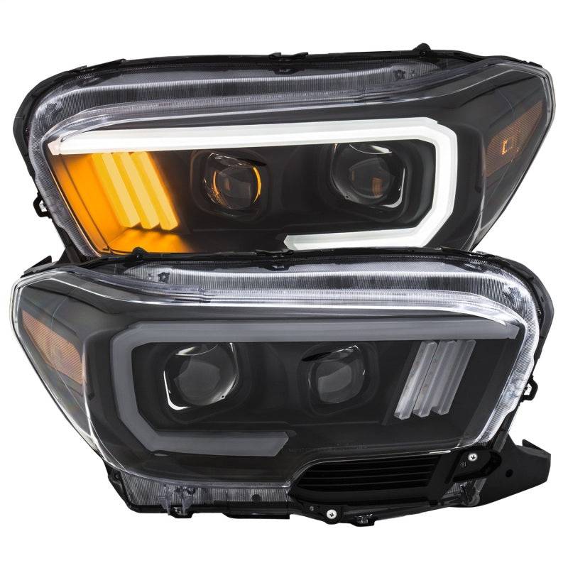 ANZO 2016-2017 Toyota Tacoma Projector Headlights w/ Plank Style Design Black/Amber w/ DRL - My Store