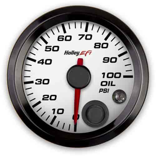 Holley 553-127w EFI Oil Pressure Gauge 2 1/16 in. Diameter 0-100 psi. CAN White Face Black Bezel EFI Oil Pressure Gauge - My Store