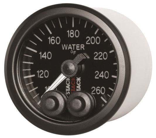Autometer Stack Pro Control 52mm 100-260 deg F Water Temp Gauge - Black (1/8in Nptf Male)