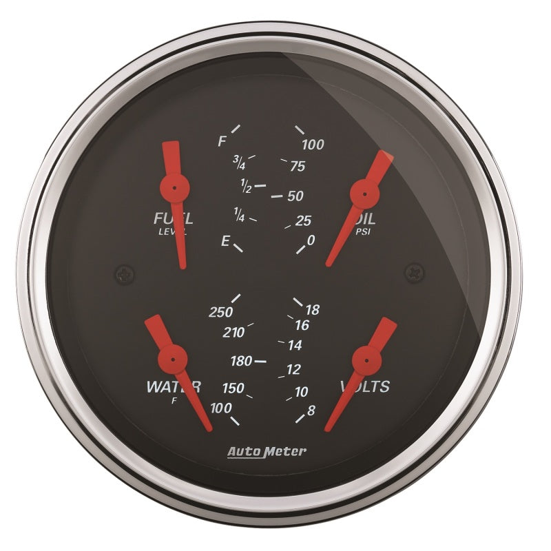 Autometer Designer Black 3.375in Quad Gauge - Fuel Level / Oil Pressure / Water Temp. / Voltmeter - My Store