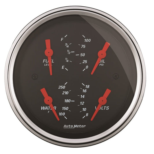 Autometer Designer Black 3.375in Quad Gauge - Fuel Level / Oil Pressure / Water Temp. / Voltmeter - My Store