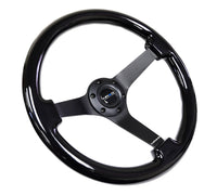 NRG Reinforced Steering Wheel (350mm / 3in. Deep) Black w/Black Chrome Solid 3-Spoke Center - My Store