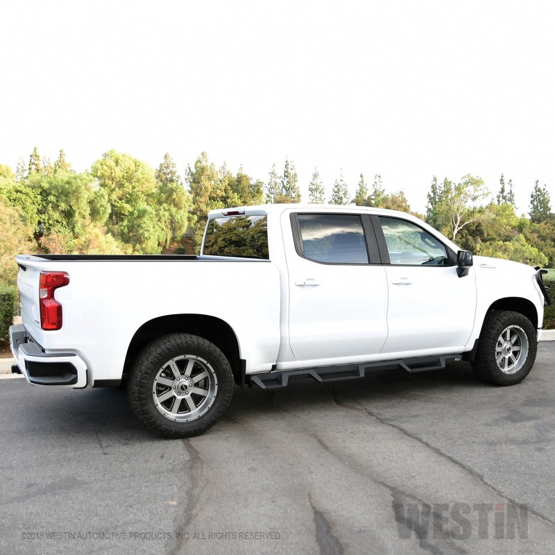 Westin 2019 Chevrolet Silverado/Sierra 1500 (5.5ft) Drop Wheel to Wheel Nerf Step Bars - Txt Black - Mammoth Racing -