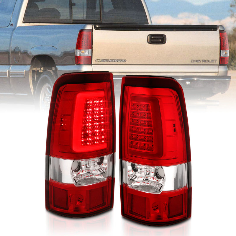 ANZO 1999-2002 Chevy Silverado 1500 LED Taillights Plank Style Chrome With Red/Clear Lens - Mammoth Racing -
