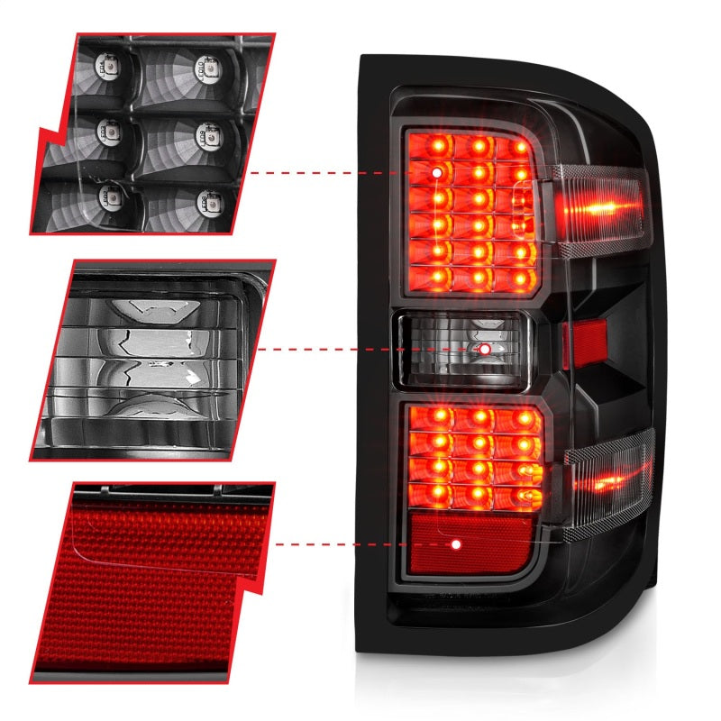 ANZO 15-19 Chevy Silverado 2500HD/3500HD (Factory Halogen Only) LED Tail Lights Black w/Clear Lens - Mammoth Racing -