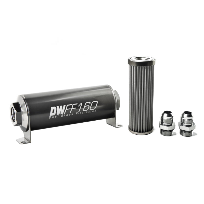 DeatschWerks Stainless Steel 10AN 40 Micron Universal Inline Fuel Filter Housing Kit (160mm) - Mammoth Racing -