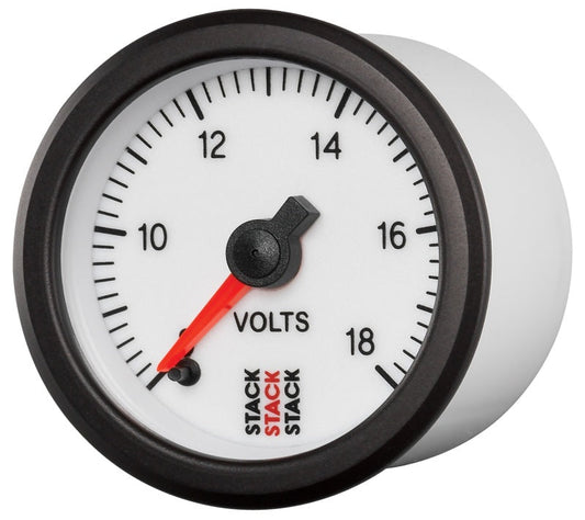 Autometer Stack 52mm 8-18v Pro Stepper Motor Battery Voltage Gauge - White