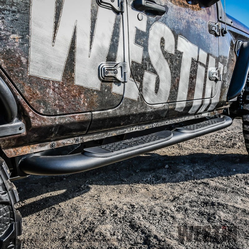 Westin 18-22 Jeep Wrangler JLU 4dr Platinum 4 Oval Nerf Step Bars - Tex. Blk - Mammoth Racing -