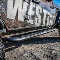 Westin 18-22 Jeep Wrangler JLU 4dr Platinum 4 Oval Nerf Step Bars - Tex. Blk - Mammoth Racing -